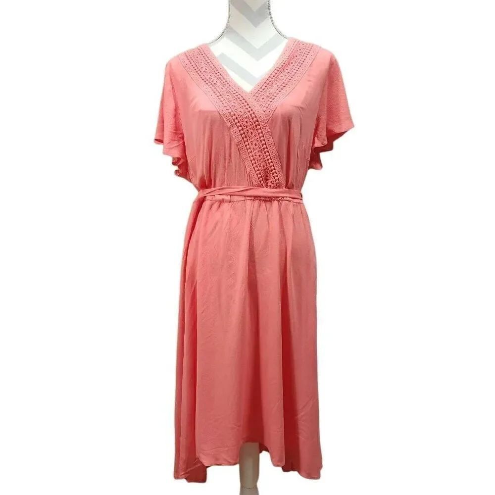 Agnes Orinda Size 1X Women's Summer Dress Boho Short Sleeve High Low a Line Beac - Picture 3 of 8